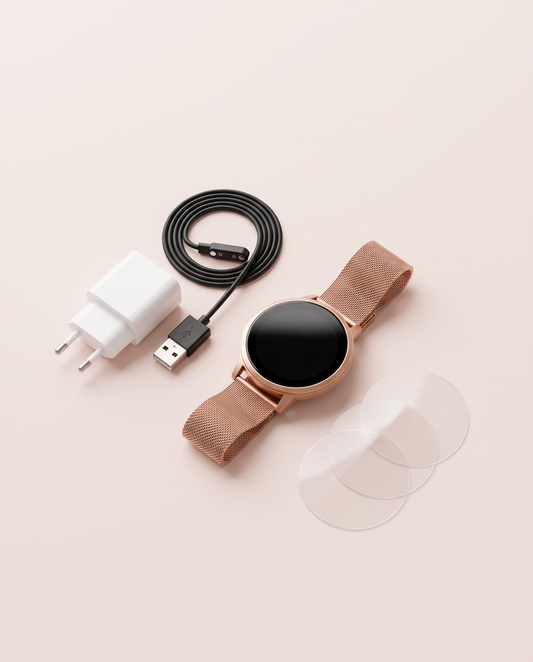 Le kit indispensable : boîtier de charge, câble et protection d'écran